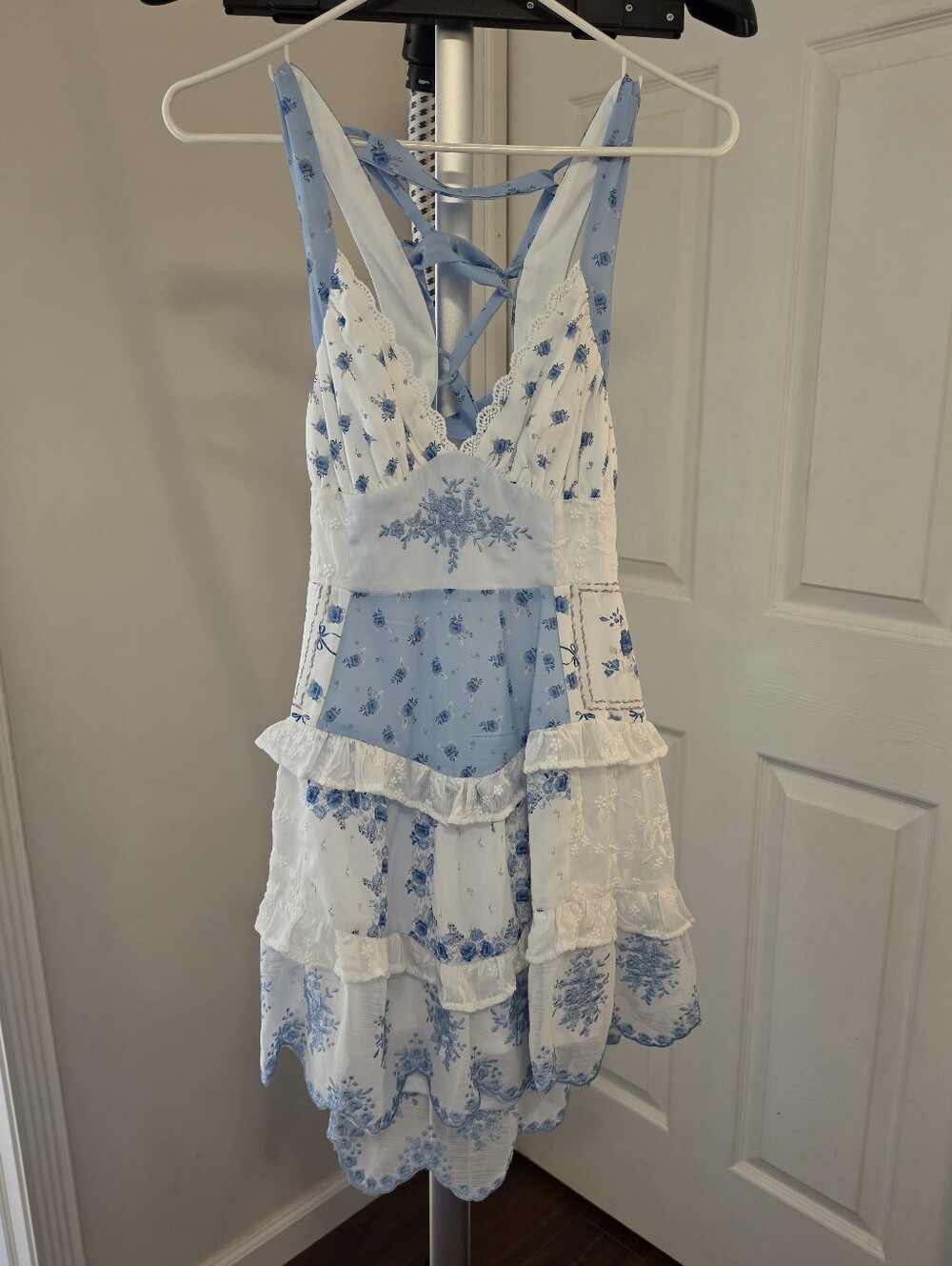 Altar'd State Blue & White Lotus Patchwork Mini Dress - Picture 4 of 7